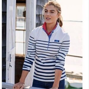 LL Bean Women's Striped Navy and White Top